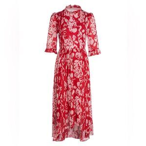 BA&SH Balearic Asymmetrical Dress Ruffled collar in Bordeaux Size 4US/XS NWT